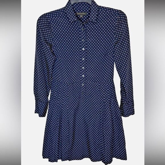 Banana Republic Navy Collared Button Down Pleated Long Sleeve Dress, Size 4 - Picture 1 of 6